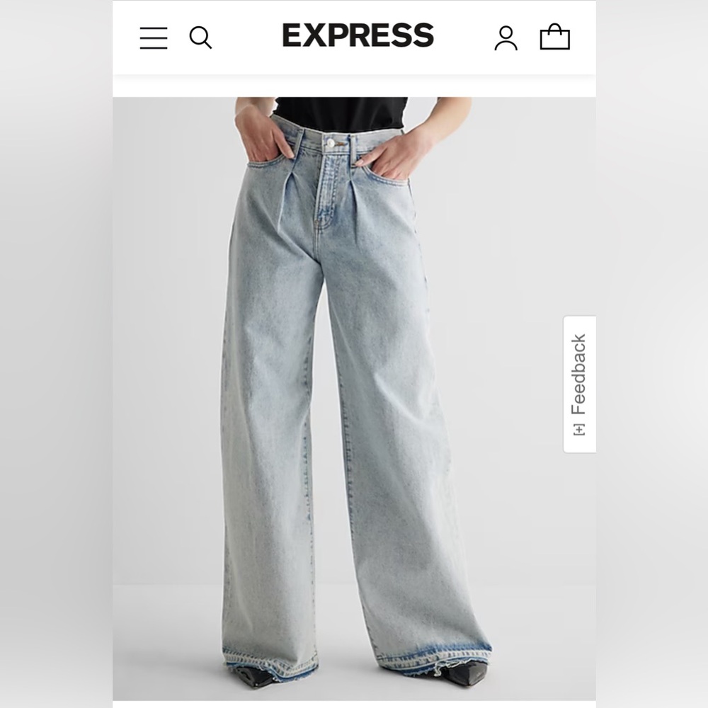 NWT Express Super High Waisted Light Wash Pleated Baggy Wide Leg Jeans